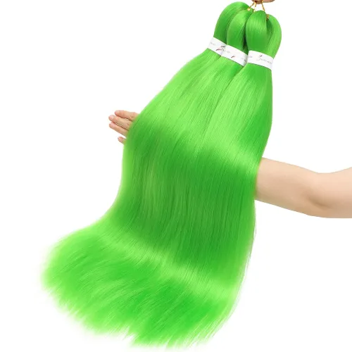Miniatura 4 de Cabello trenzado verde preestirado de 26 pulgadas, 3 paquetes de cabello trenzado para trenzas, textura Yaki, trenzas de ganchillo con ajuste