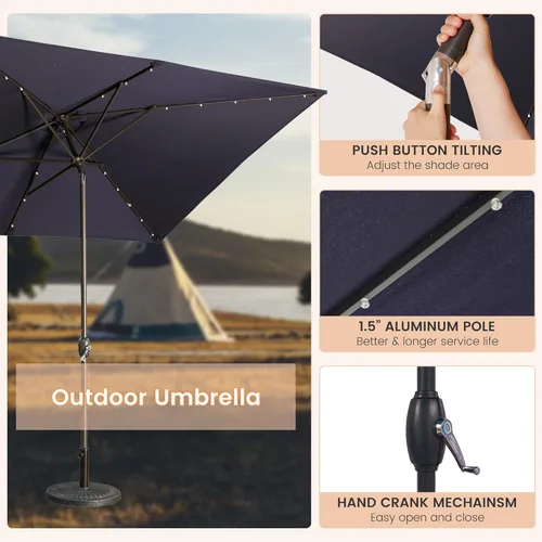 Miniatura 4 de MONDAWE Paraguas rectangular de mercado con luces LED solares de 10 x 6.5 pies para exteriores, sombrilla de patio con manivela, sombrilla de mesa