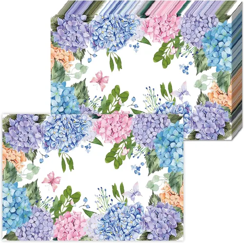 Manteles individuales desechables de papel, paquete de 50 manteles individuales de hortensias de 16 x 11 pulgadas, manteles individuales florales