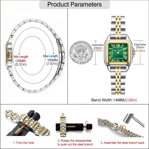 Miniatura 6 de Classic Relojes cuadrados de mujer con números romanos, de vestir, informal