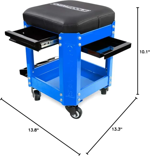 Miniatura 7 de OEMTOOLS 24996 Asiento Creeper de Taller Azul, Taburete con Ruedas con Almacenamiento de Herramientas, Taburete de Mecánico para Trabajo de Garaje
