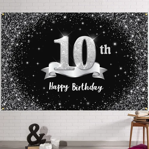 HAMIGAR Telón de fondo de pancarta de feliz 10 cumpleaños de 6 x 4 pies, decoraciones de cumpleaños de 10 años, suministros de fiesta para niñas y