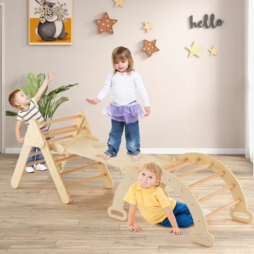 Miniatura 2 de Olakids Conjunto Triangular Pikler 7 en 1 Juguetes de Escalada para Niños Pequeños de 1 a 3 Años Interior Plegable de Madera Montessori Gimnasio