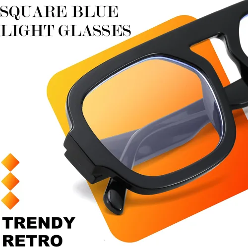 Miniatura 4 de FEISEDY - Gafas de moda con filtro de luz azul para mujeres y hombres, armazón vintage cuadrado con estilo, elegantes lentes falsos B0285