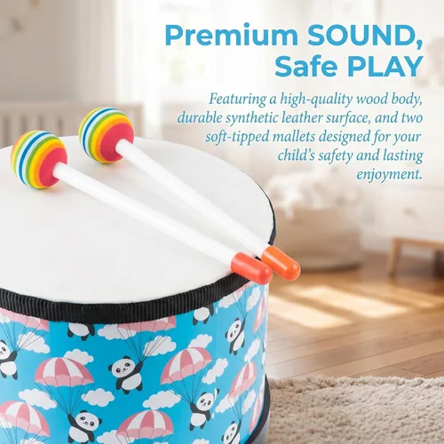 Miniatura 4 de Tambor Tom para niños pequeños: juguetes musicales para bebés, instrumentos de percusión de 8 pulgadas, tambor de madera Montessori Toys para Azul 8