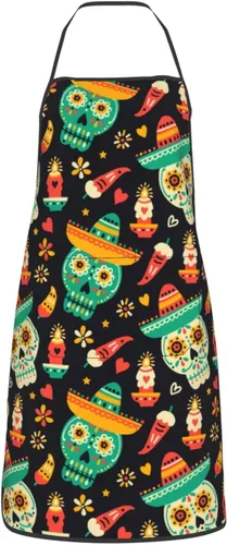Miniatura 12 de Delantal de calavera de azúcar, delantales de cocina para hombres y mujeres, delantal de cocina, delantal de chef, delantales de jardín ajustables