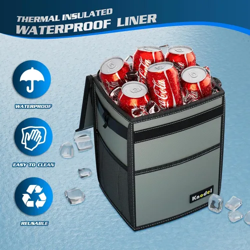 Miniatura 4 de K KNODEL Basurero para automóvil, impermeable, bolsa de basura con tapa, a prueba de fugas, bolsa colgante de basura para SUV (mediano, gris)