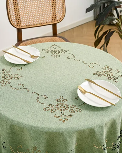 Miniatura 3 de Wracra Mantel redondo de macramé impermeable, estilo lino de granja, resistente a las arrugas, lavable, para interiores y exteriores