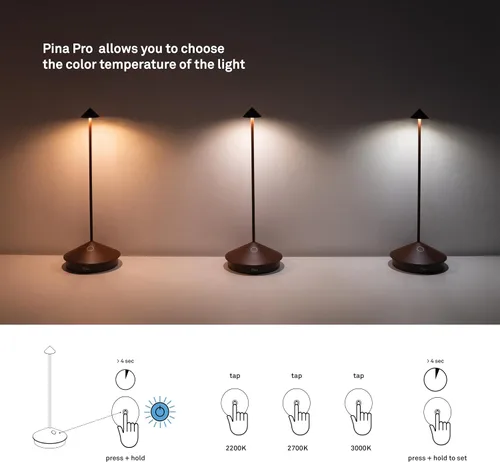 Miniatura 6 de Zafferano, Pina Pro - Lámpara de mesa inalámbrica recargable con controles táctiles, adecuada para interiores y exteriores, atenuador, 2200-3000 K