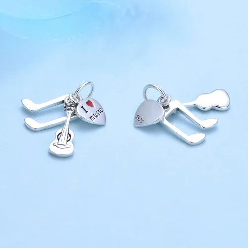 Miniatura 3 de I Love Música Encanto Guitarra Encanto con el corazón colgante de ley 925 musicial Nota Encanto para bricolaje encantos pulsera
