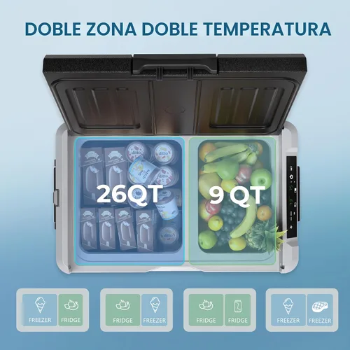 Miniatura 3 de EUHOMY Refrigerador de 12 voltios, enfriador eléctrico de doble zona de 35 cuartos (33 litros), congelador portátil de 12 V/24 V CC 110-240 V CA