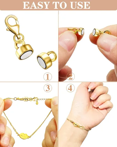 Miniatura 4 de Dailyacc Collar magnético de langosta Cierres y cierres de seguridad de oro de 14 quilates y plata convertidores de joyería para pulseras y extensor