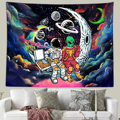 Miniatura 3 de Sanzugh Divertido tapiz alienígena de astronauta espacial para hombres y chicos, genial universo trippy planeta, tapices artísticos para colgar