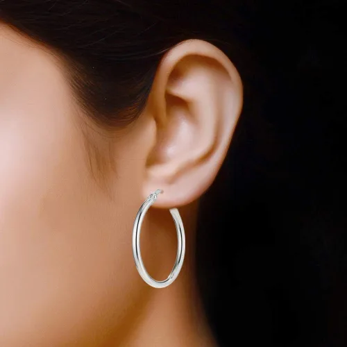 Miniatura 3 de Charmsy 925 Sterling Silver Hoop Earrings Lightweight 2.5mm Thick Round Italian Classic Hypoallergenic Hoop Earrings for Women Teen 15mm 20mm 25mm