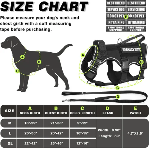 Miniatura 6 de Juego de chaleco y correa táctico para perro de servicio, arnés resistente con hebillas de metal para perros de tamaño mediano, chaleco ajustable