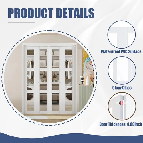 Miniatura 4 de BARNER HOME Puerta plegable, puerta de armario de cristal transparente de 3 lites, para apertura de 48 x 80 pulgadas, puertas plegables con kits