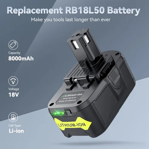 Miniatura 3 de Fancy Buying - Batería de 8.0 Ah para Ryobi 18V para Ryobi ONE+P102 P103 P105 P107 P108 P109 P122 Batería para herramienta inalámbrica 2Pack8.0