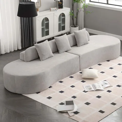 Miniatura 10 de Sofá modular curvado de 130.5 pulgadas para sala de estar, sofá de espuma sin hueso de 4 plazas con 3 almohadas, sofás de compresión para Marrón