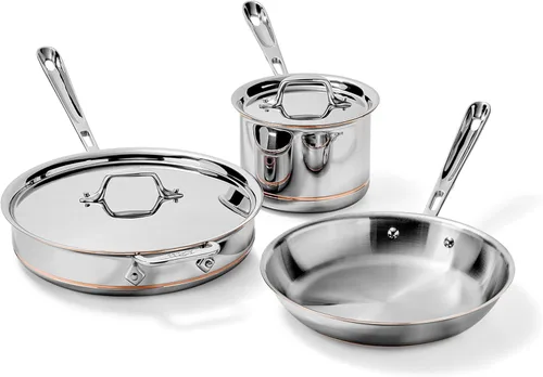 All-Clad Copper Core - Juego de utensilios de cocina de acero inoxidable de 5 capas, 5 piezas, inducción, apto para horno 600F, ollas y sartenes,