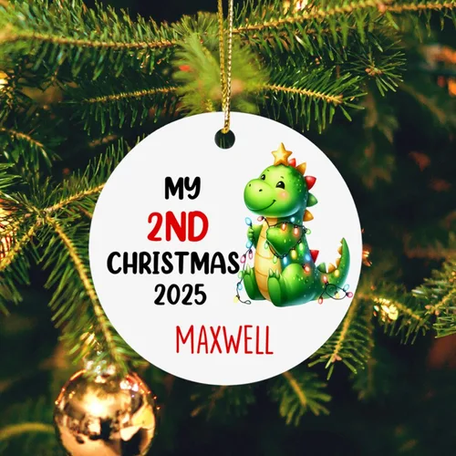Miniatura 3 de Dino - Adorno de segunda Navidad para bebé, dinosaurio personalizado para niño/niña, regalo para nuevos padres, cumpleaños personalizado y nombre