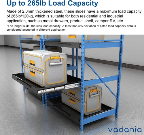 Miniatura 4 de VADANIA Toboganes de cajón resistentes de cierre suave de 22 pulgadas, #K53, capacidad de carga de hasta 265 libras, extensión completa de 3 #K53