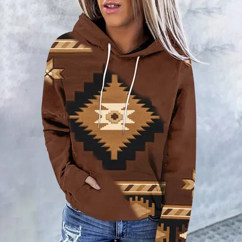 Miniatura 31 de Sudaderas con capucha azteca occidental para mujer, sudaderas de manga larga con gráficos vintage, camisetas de vaquera, ropa 2023