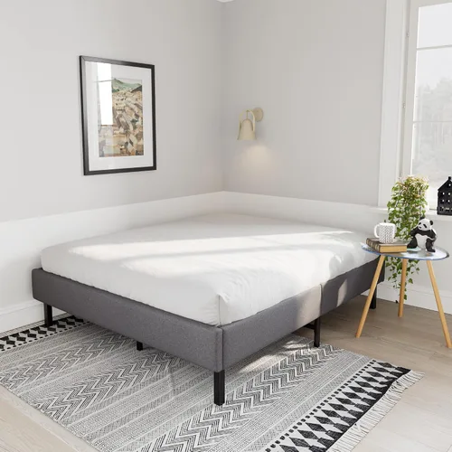 Miniatura 4 de SHA CERLIN Marco de cama tamaño matrimonial, marco de cama tapizado, no necesita somier, plataforma de perfil bajo con listones de madera, fácil