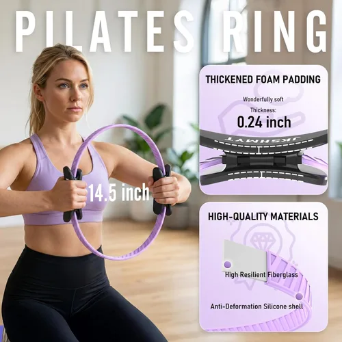 Miniatura 2 de JKSHMYT Pilates Ring Kit for Women, Pilates Equipment – 14.5" Home Magic Circle Workout with Pilates Ball,Resistance Bands,Better me Pilates Púrpura