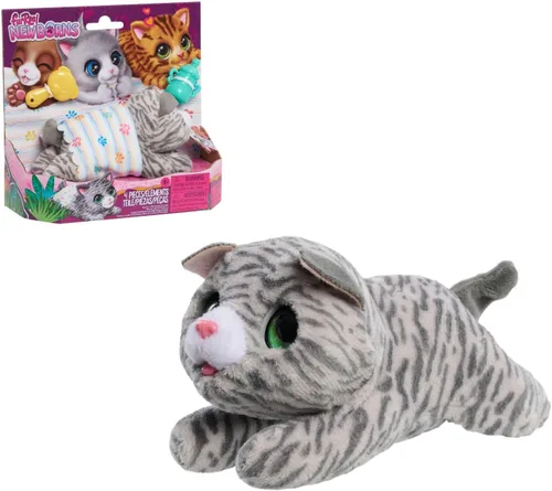 furReal Just Play - Gatito interactivo para mascotas, pequeño gato de peluche con sonidos y movimiento, piel sintética, juguetes para niños a partir