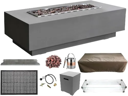 Miniatura 102 de Elementi+ Mesa de Fuego de Gas Colorado de Hormigón Fundido de 56" Rectangular, Hoguera al Aire Libre con Ignición Electrónica Incluye Cubierta