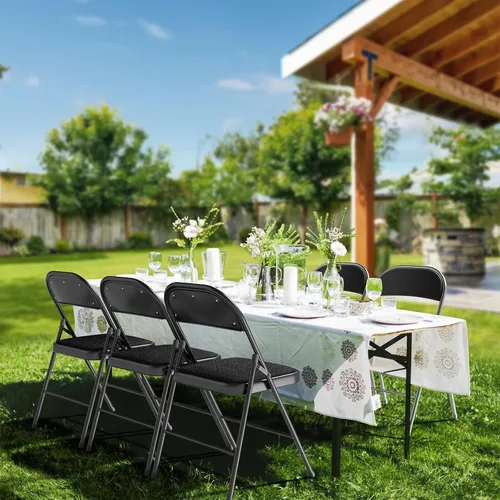 Miniatura 9 de Bonnlo Silla plegable, sillas plegables acolchadas de tela con cojín, respaldo y marco de acero para interiores y exteriores, comedor, oficina, Negro