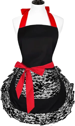 Violet Mist Delantales coquetos de encaje negro para mujer con bolsillo, delantales negros sexys para cocinar, delantal para mujeres y niñas,