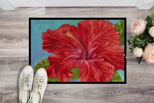 Miniatura 3 de Caroline's Treasures TMTR0319MAT - Felpudo con diseño de hibisco rojo de Malenda Trick de 18 x 27 pulgadas, tapete para puerta delantera