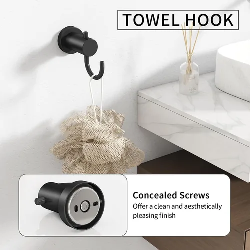 Miniatura 5 de STWWO Juego de 4 piezas de accesorios de baño, color negro, juego de toalleros de acero inoxidable de 16 pulgadas, toalleros para baño montado