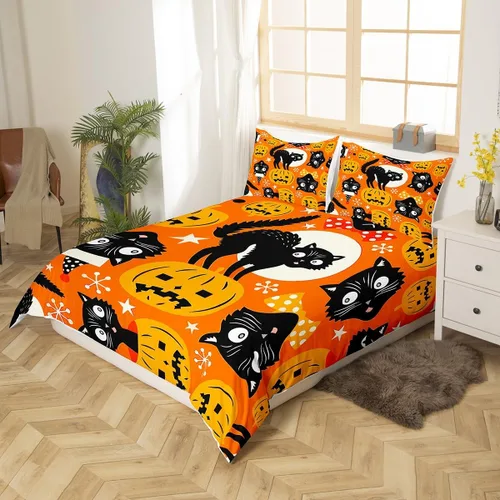 Miniatura 2 de Feelyou Funda de edredón de Halloween, tamaño individual, con 1 funda de almohada, decoración de Halloween, juego de ropa de cama con estampado