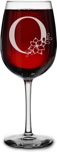 Miniatura 19 de shop4ever Copa de vino con monograma floral con inicial grabada de 16 onzas (B), copa de vino grabada con tallo para mujer, regalo de cumpleaños