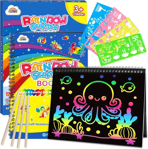 Miniatura 9 de ZMLM Regalo de manualidades de papel para rascar, paquete de 2 cuadernos de arcoíris, suministros de juguetes, rellenos para cesta de Pascua