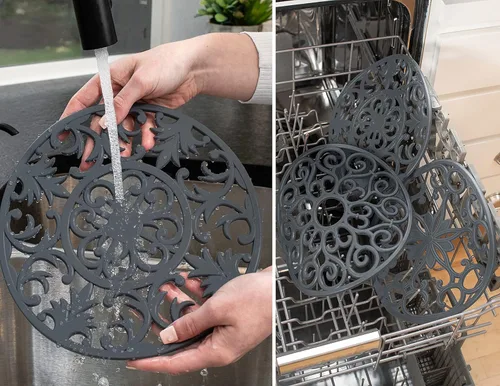 Miniatura 4 de GASARÉ, Salvamanteles de silicona extra grandes, gruesos, de 10 pulgadas para platos calientes, ollas y sartenes, almohadillas calientes para Gris