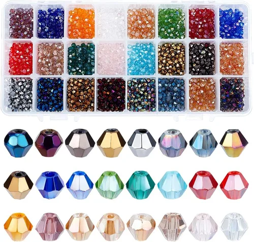 PH PandaHall 1680 cuentas de cristal de 24 colores, cuentas de vidrio galvanizadas de 0.157 pulgadas (0.157 in), cuentas facetadas de color AB, 24