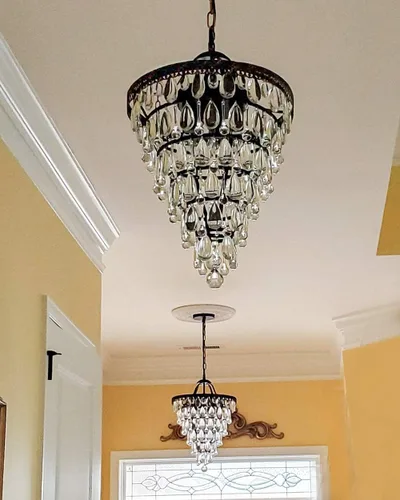 Miniatura 5 de Wellmet Candelabro de Cristal de 14 Pulgadas, Candelabros de Baño de Bronce Estilo Granja, Lámpara Colgante de 4 Luces para Vestíbulo, Accesorio