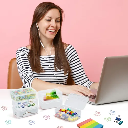 Miniatura 4 de Paquete de 6 recipientes pequeños de plástico, organizador de cuentas rectangulares transparentes con tapas para crayones y manualidades, soporte