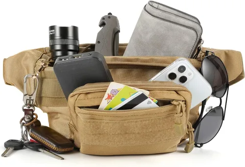 Miniatura 5 de FRTKK - Riñonera táctica militar con parche de bandera de EE. UU., bolsa de cintura de utilidad con correa ajustable para actividades al aire libre