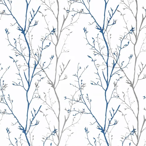 Papel de contacto para despegar y pegar ramas de árbol, color gris y azul, 17.7 x 118 pulgadas, papel tapiz moderno de ramas de árbol extraíble,