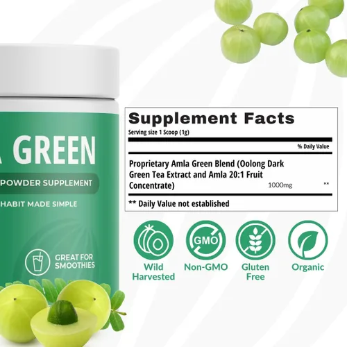 Miniatura 2 de Amla Green Suplemento en polvo de superalimento de té, 20 veces Amla concentrado, mezcla antioxidante de verduras diarias con té Oolong orgánico