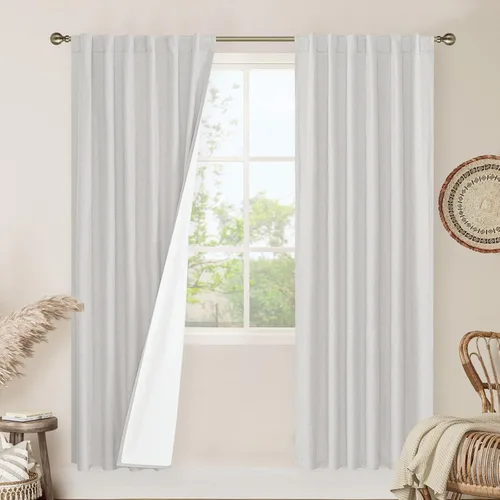 Miniatura 142 de LAMIT Cortinas de lino natural 100 % opacas para ventana, para dormitorio, 45 pulgadas, cortinas térmicas con textura de lino estilo granja