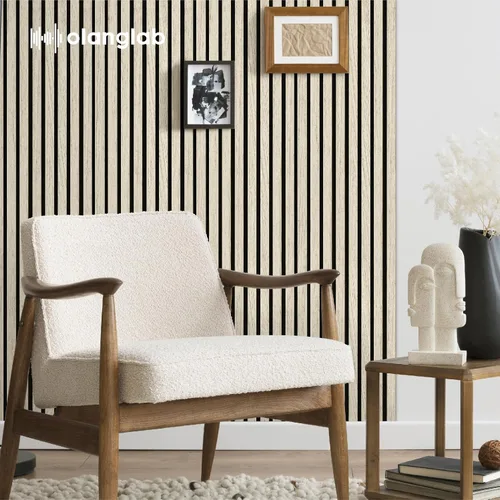 Miniatura 2 de Olanglab - Paquete de 4 paneles de pared 3D acústicos de listones de madera, 94.5 x 12.6 pulgadas cada uno, para decoración de pared
