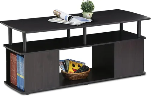 Miniatura 16 de Furinno Jaya Soporte de TV, centro de entretenimiento de 3 niveles con estante abierto, consola de TV para TV de hasta 50 pulgadas con Roble ámbar
