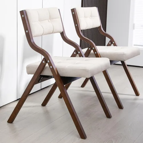 Miniatura 8 de HOMEFUN Sillas plegables con cojín, sillas plegables acolchadas de madera, paquete de 2, asiento portátil y ensamblado para invitados, cocina