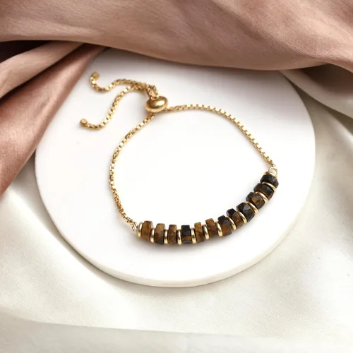 Miniatura 78 de Natural Heishi Beads With Spacers Slider Bracelet Gemstone Healing Jewelry With 14k Yellow Gold Plated 8- Inch Adjustable Length