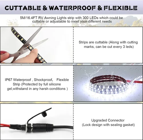 Miniatura 3 de Tira de luz LED para toldo de fiesta, 16.4 pies, tira de luces LED para caravana, cámper, impermeable, para exteriores, para fiestas, cámper